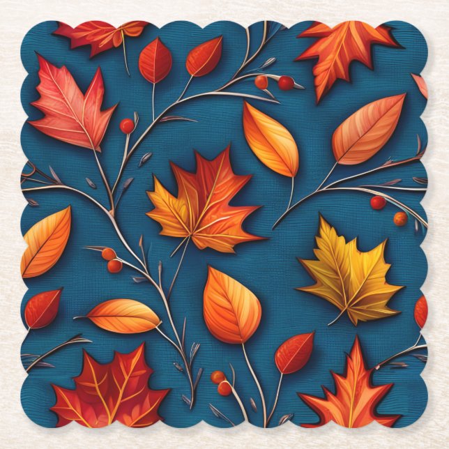 Posavasos De Papel Hojas otoñales y Denim (Anverso)