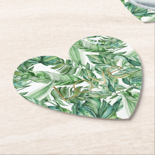 Posavasos De Papel Hojas Verdes Acuarela Tropical Dorado Amor (delgad