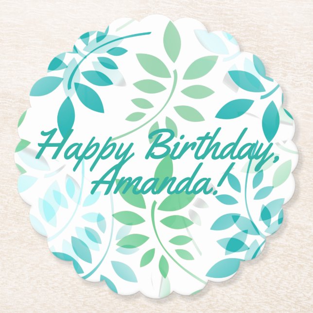 Posavasos De Papel Hojas verdes azules (Anverso)