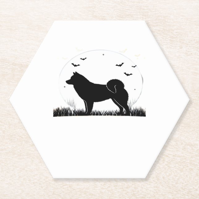 Posavasos De Papel Hokkaido Dog � Halloween Moon Silhouette Classic T (Anverso)