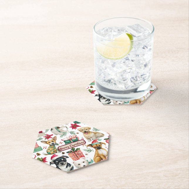 Posavasos De Papel Holiday Puppy Design Watercolor Paper Coaster (In situ)