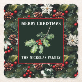 Posavasos De Papel Holly & Pine Celebration