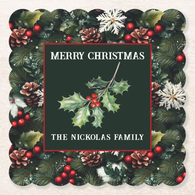 Posavasos De Papel Holly & Pine Celebration (Anverso)