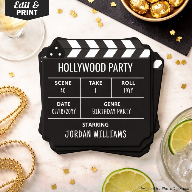 Posavasos De Papel Hollywood Party Coasters, Custom Clapperboard  (Hollywood Party Coasters, Custom Clapperboard Paper Coaster)