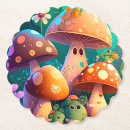 Posavasos De Papel Hongos pequeños en el bosque