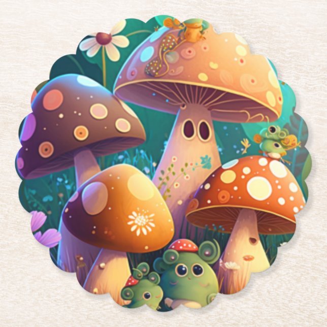 Posavasos De Papel Hongos pequeños en el bosque (Anverso)