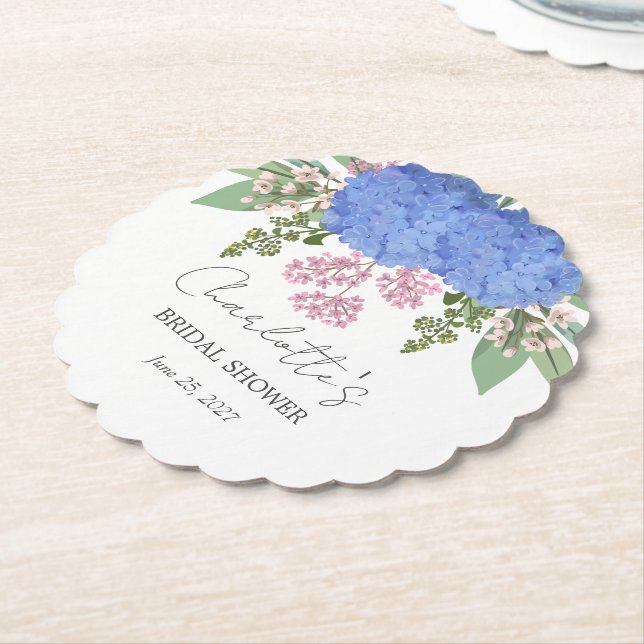 Posavasos De Papel Hortensia Azul Moderna  Ducha Nupcial Floral (En perspectiva)