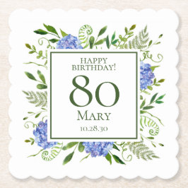 Posavasos De Papel Hortensias Azules Cumpleaños 80