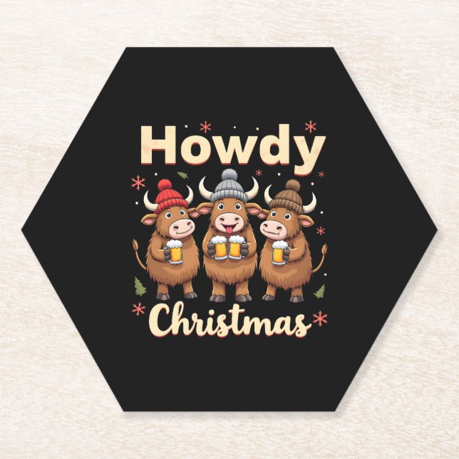 Posavasos De Papel Howdy Christmas Funny Highland Cow Xmas Cows Lover (Anverso)