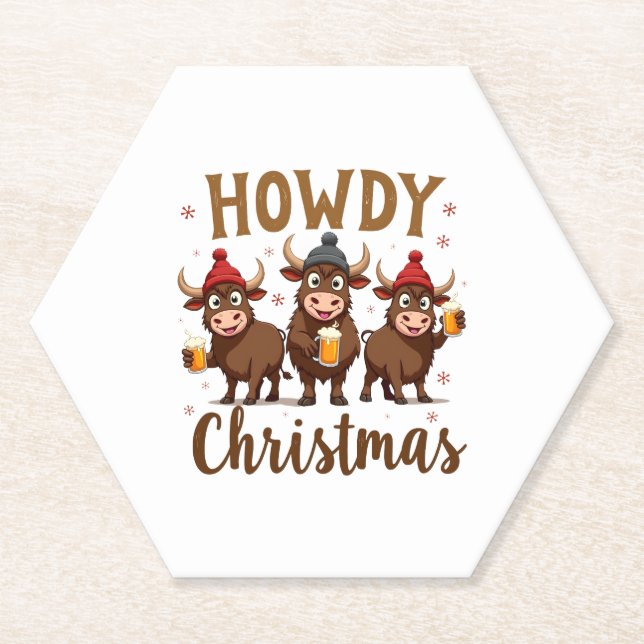 Posavasos De Papel Howdy Christmas Funny Highland Cow Xmas Cows Lover (Anverso)