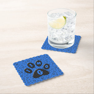 Posavasos De Papel Huellas de perro negras y blancas con lunares sobr