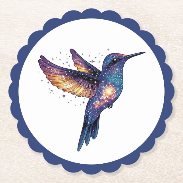 Posavasos De Papel Hummingbird con pájaro de Stary Night Sky (Anverso)