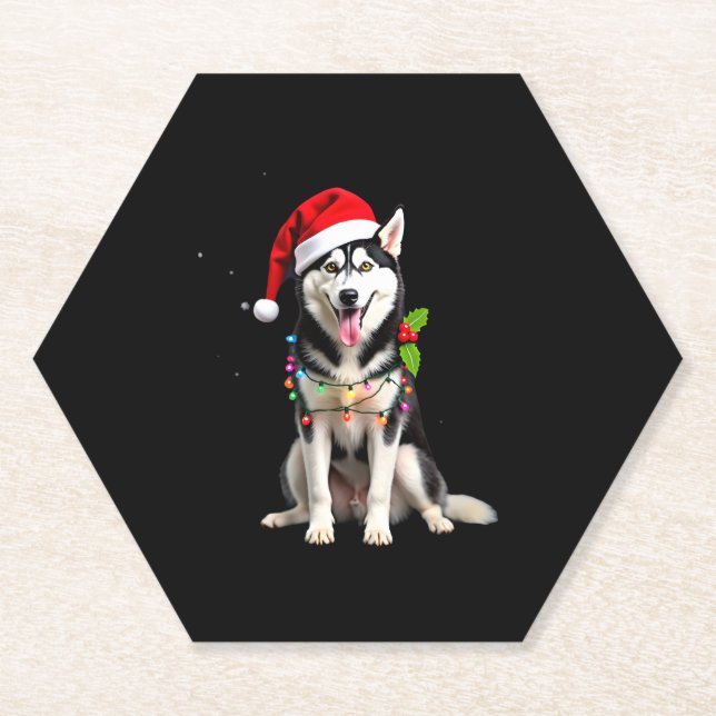 Posavasos De Papel Husky Dog Santa Hat Christmas Tree Xmas Gifts For  (Anverso)