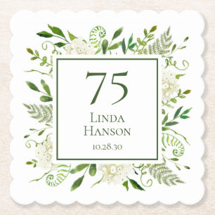 Posavasos De Papel Hydrangeas blancas por el 75 cumpleaños