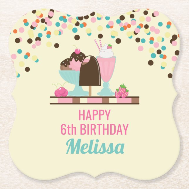 Posavasos De Papel Ice Cream Sundae Summery Tratos Cumpleaños (Anverso)