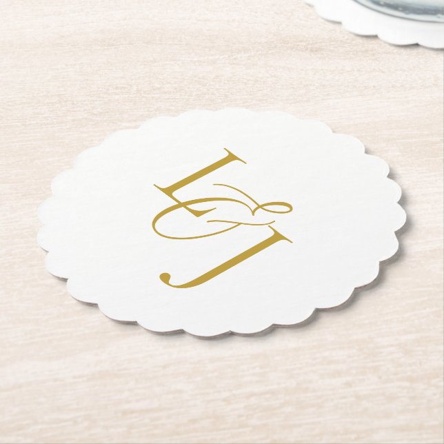 Posavasos De Papel Imitation Gold Couple Iniciales Monograma Boda (En perspectiva)