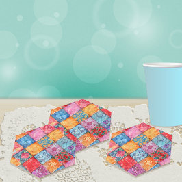 Posavasos De Papel Impresión de Monograma de Patchwork Colorido