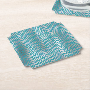 Posavasos De Papel Impresión verde azulada de serpiente de plata azul
