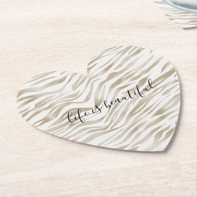 Posavasos De Papel Impresión Zen Cream White Cocoa Brown Zebra (En perspectiva)
