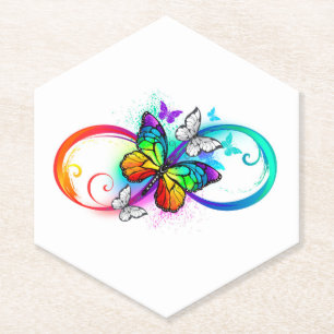 Posavasos De Papel Infinidad brillante con la mariposa arcoiris