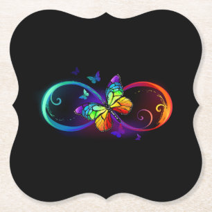 Posavasos De Papel Infinidad vibrante con mariposa arco iris sobre ne