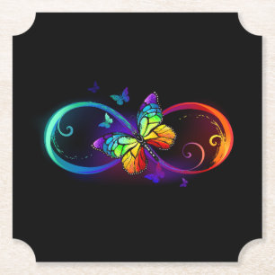 Posavasos De Papel Infinidad vibrante con mariposa arco iris sobre ne
