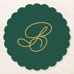 Posavasos De Papel Inicial de monograma limpio verde y dorado