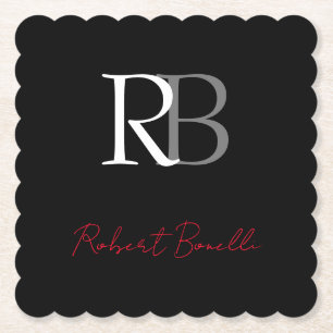 Posavasos De Papel Iniciales Nombre Monograma Negro Moderno Plano