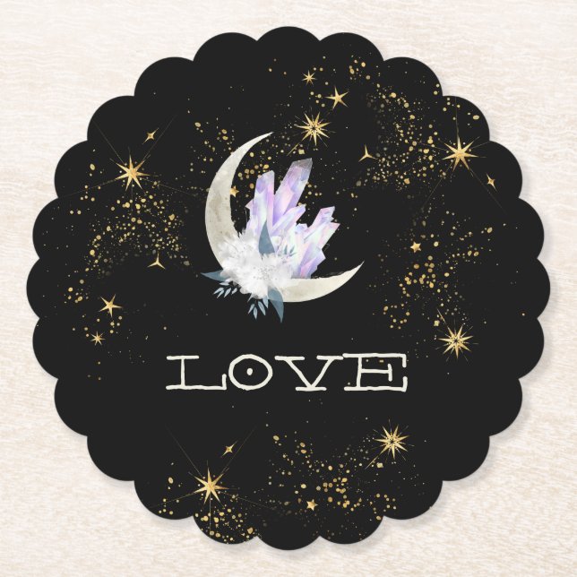 Posavasos De Papel ~* INTENCIÓN AMOR Oro Celestial Luna de Cristal (Anverso)
