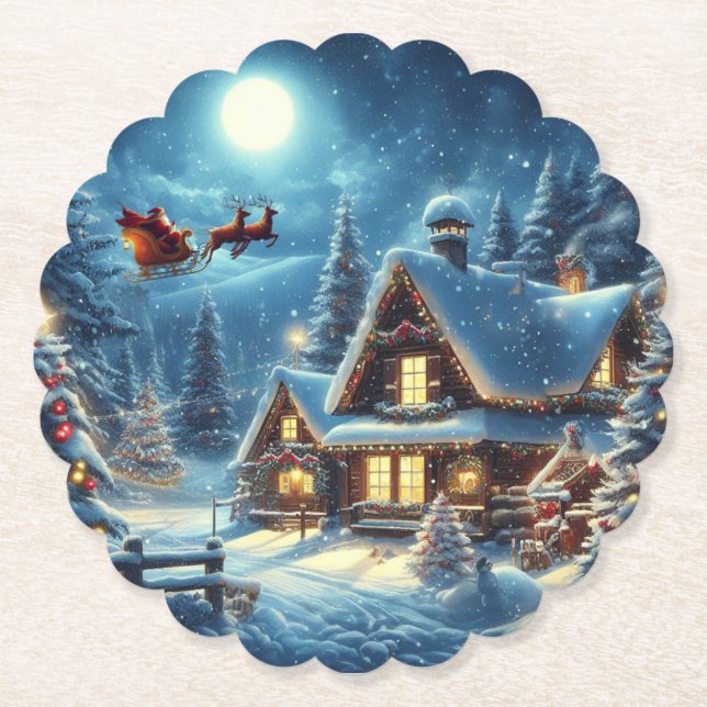 Posavasos De Papel Invierno/Santa/Navidad/Nieve (Anverso)