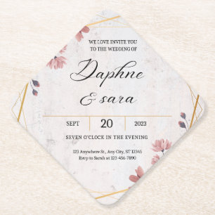 Posavasos De Papel Invitación de Boda Floral Elegante – Dorado Geomét