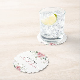 Posavasos De Papel Invitación elegante de eucalipto y rosas rosadas