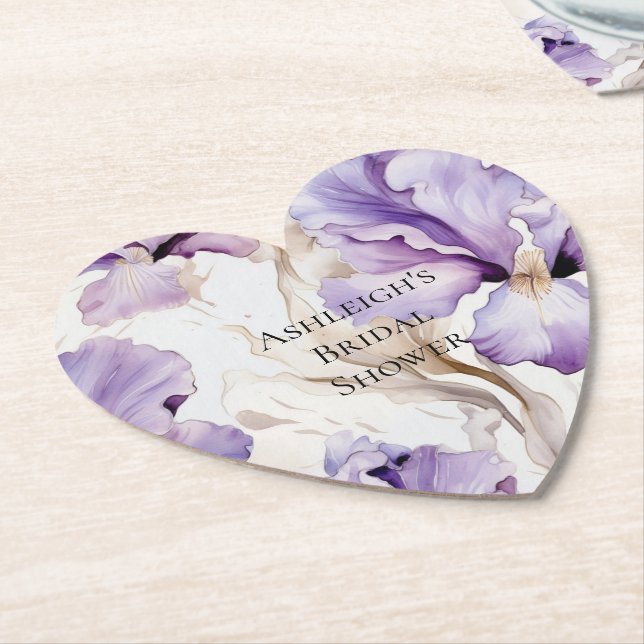 Posavasos De Papel Iris Floral Crema Púrpura Baño Nupcial   (En perspectiva)