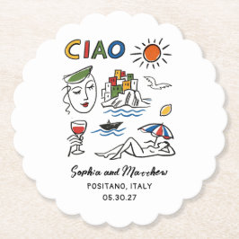 Posavasos De Papel Italian Wedding Hand Drawn Amalfi Coast Modern 