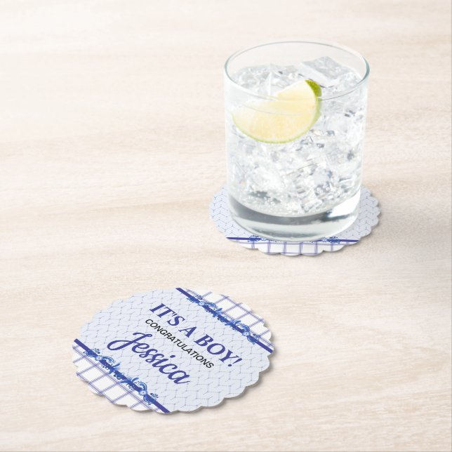 Posavasos De Papel It's A Boy Elegant Blue Baby Shower (In situ)