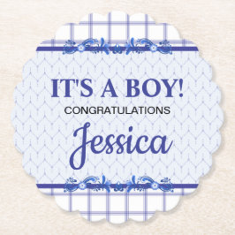 Posavasos De Papel It's A Boy Elegant Blue Baby Shower