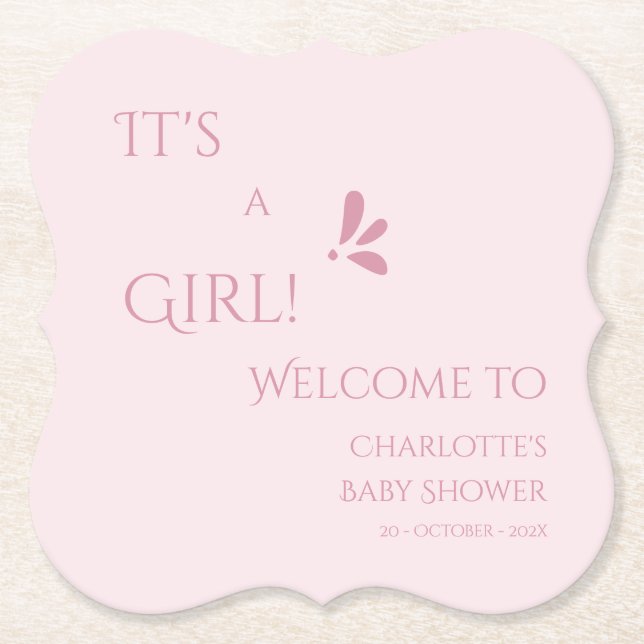 Posavasos De Papel It's A Girl! Minimalism Pastel Pink Baby Shower (Anverso)