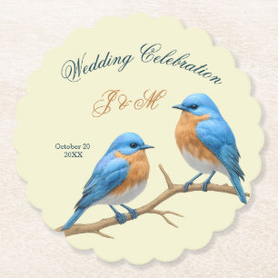Posavasos De Papel Ivory Pastel Lovebirds Romantic Bluebirds Boda
