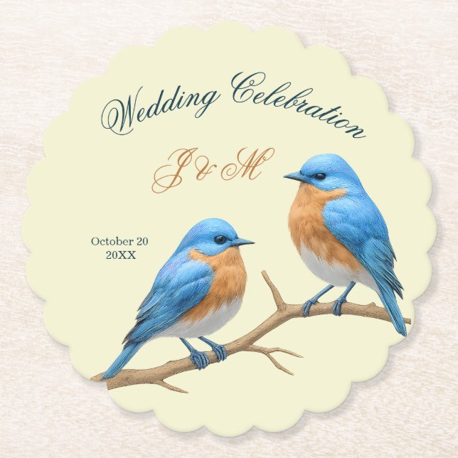 Posavasos De Papel Ivory Pastel Lovebirds Romantic Bluebirds Boda (Anverso)