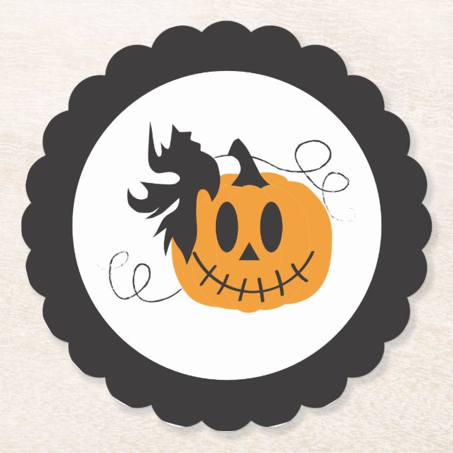 Posavasos De Papel Jack O Lantern Pumpkin Halloween Naranja Negro (Anverso)
