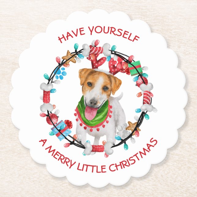 Posavasos De Papel Jack Russell Terrier Tiene Una Feliz Navidad (Anverso)