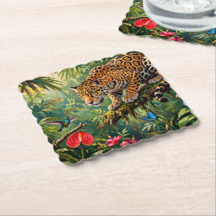 Posavasos De Papel Jaguar Selva Colibríes Mariposas Flores