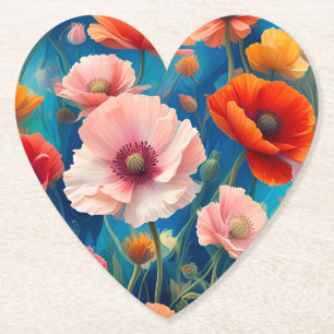Posavasos De Papel Jardín de Flores de Amapolas Multicolores-47569