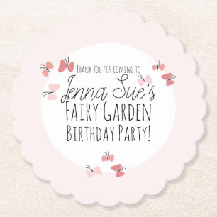 Posavasos De Papel Jardín de Mariposas Cumpleaños Rosa     
