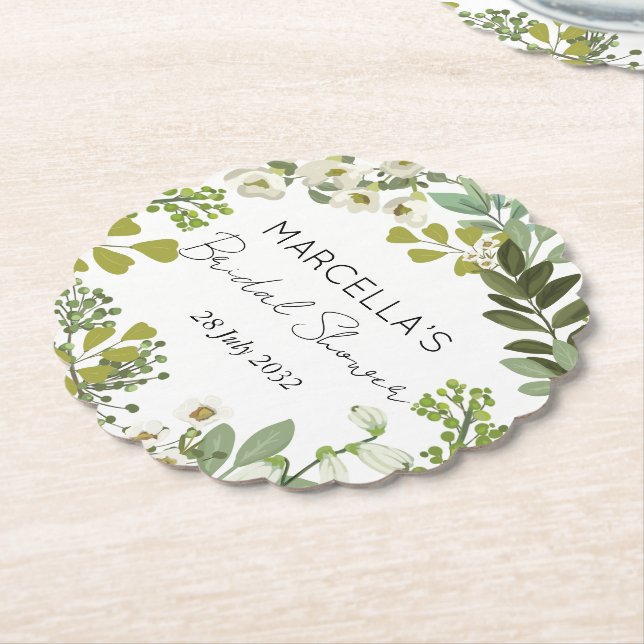 Posavasos De Papel Jardín Foliage Greenery Wreath Bridal Shower (En perspectiva)