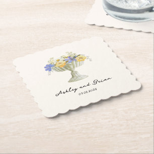 Posavasos De Papel Jardín Romántico de Toscana Urna con Flores Boda
