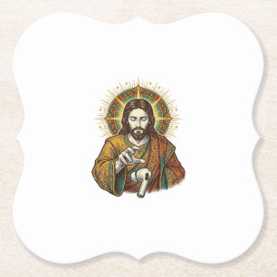 Posavasos De Papel Jesús Dejó Caer Auricular Inalámbrico Debajo del E