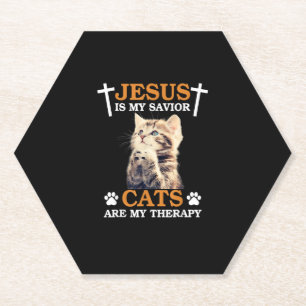 Posavasos De Papel Jesús es mi gato salvador son mis cristianos terap