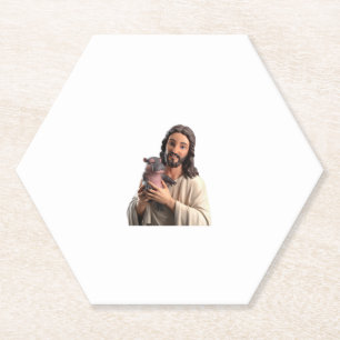 Posavasos De Papel Jesús y Moo Deng_ Una visión única del arte clásic
