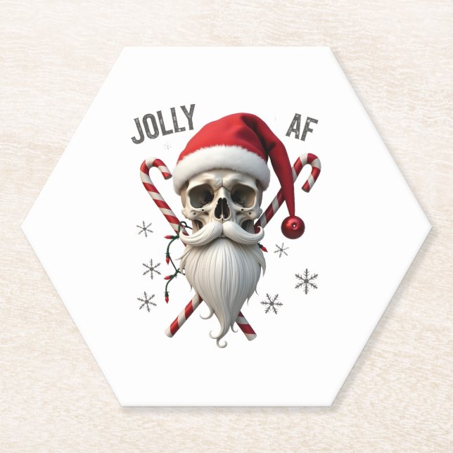 Posavasos De Papel Jolly Af Christmas Skull Santa Hat Happy Xmas Holi (Anverso)